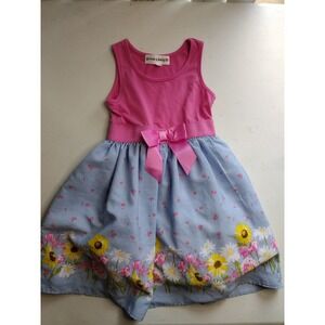 Max & Daisy Girls Pink Blue Floral Daisy Sunflower Bow Dress Size 5‎